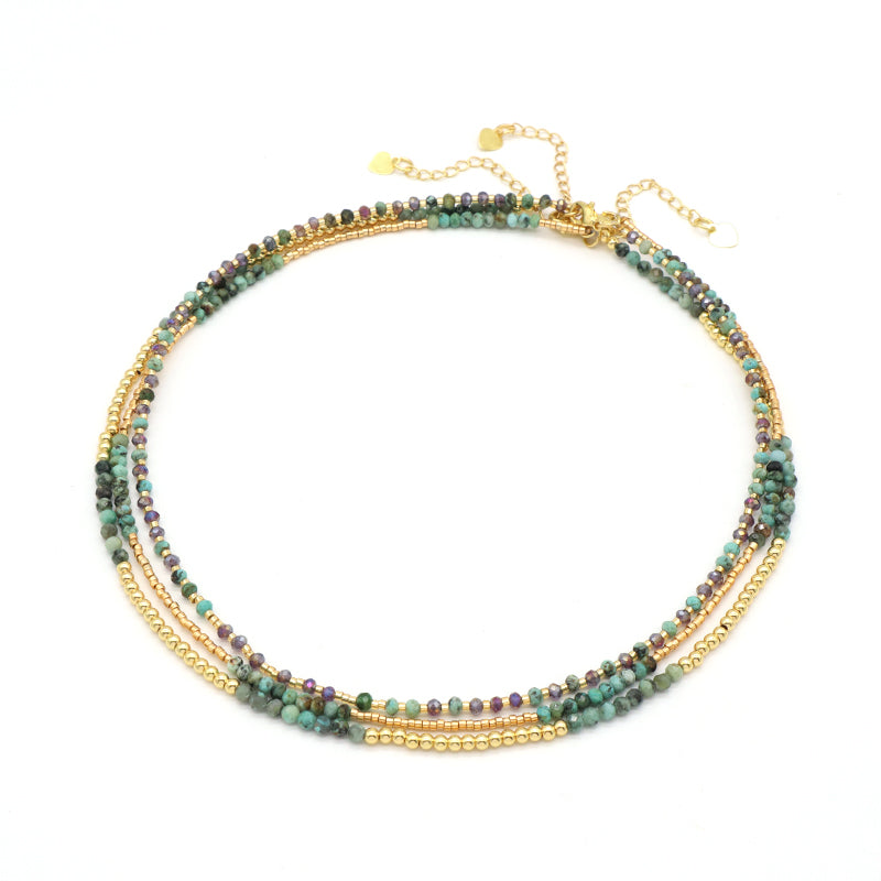 OEM Manufacture Factory Wholesale Handmade Custom Gold Plated Glass Crystal Natural Stone Africa Turquoise Beads Miyuki Necklace