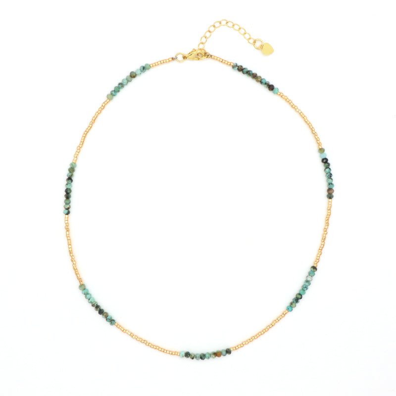 OEM Manufacture Factory Wholesale Handmade Custom Gold Plated Glass Crystal Natural Stone Africa Turquoise Beads Miyuki Necklace