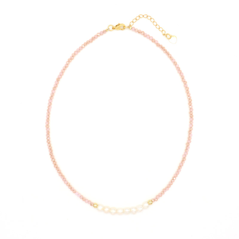 Handmade OEM Blue Pink Wholesale Fashion Customized Gold Plated Natural Fresh Water Pearl Glass Crystal Necklace For Women Gift