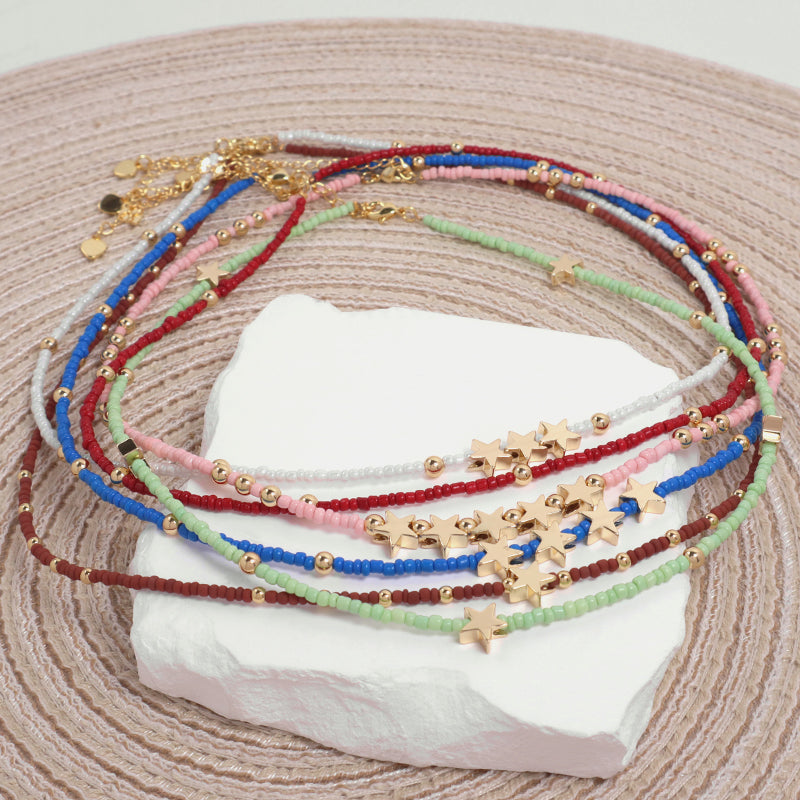 Various OEM Wholesale China Factory Handmade Customized Seed Beads Gold Plated Star Pendant Charm Necklace For Women Gift