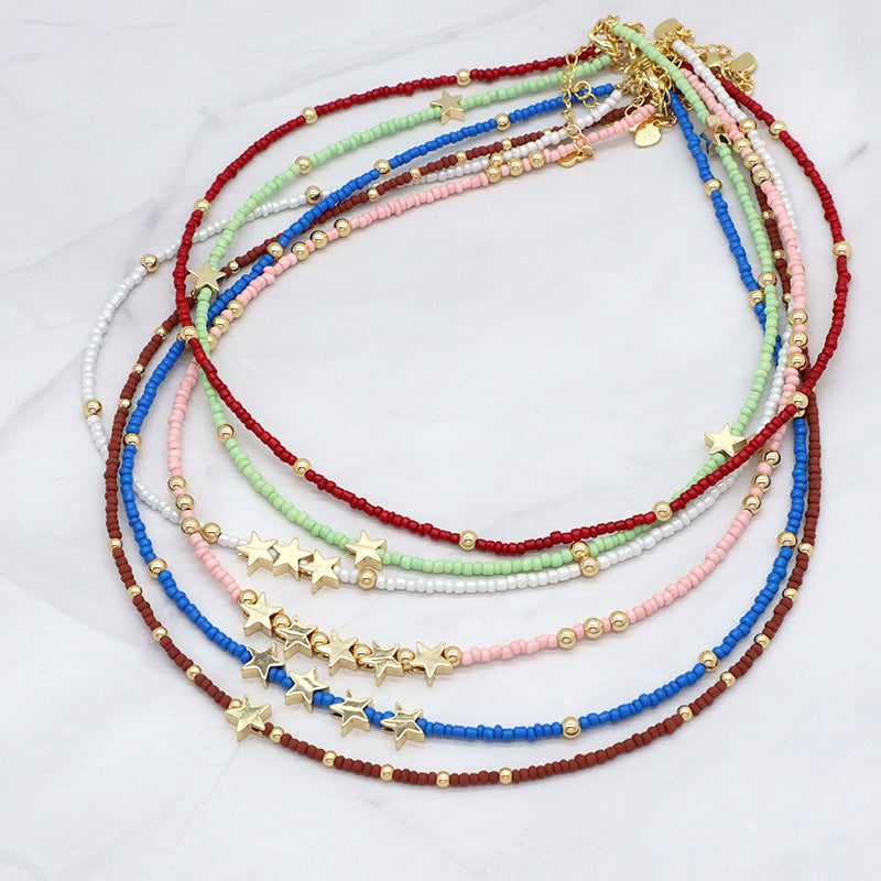 Various OEM Wholesale China Factory Handmade Customized Seed Beads Gold Plated Star Pendant Charm Necklace For Women Gift