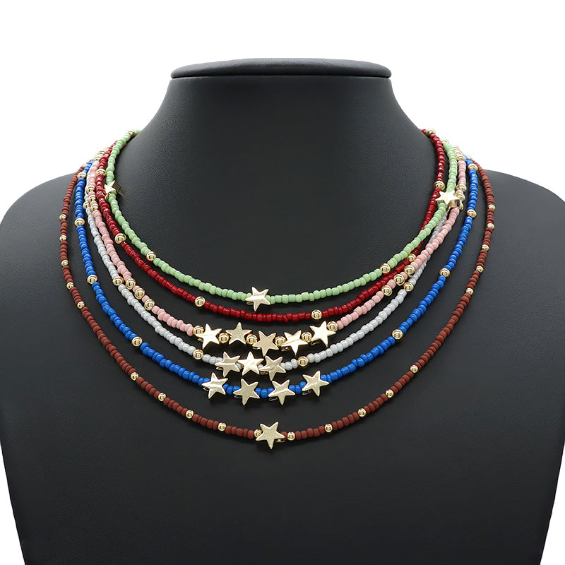 Various OEM Wholesale China Factory Handmade Customized Seed Beads Gold Plated Star Pendant Charm Necklace For Women Gift