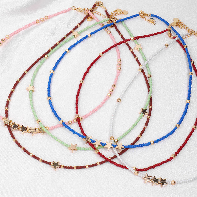 Various OEM Wholesale China Factory Handmade Customized Seed Beads Gold Plated Star Pendant Charm Necklace For Women Gift
