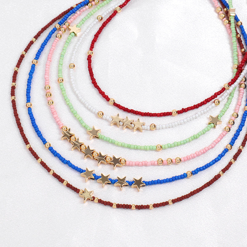 Various OEM Wholesale China Factory Handmade Customized Seed Beads Gold Plated Star Pendant Charm Necklace For Women Gift