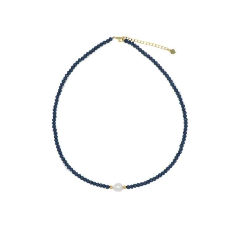 OEM Blue Grey Red Pink Wholesale Handmade Customized Gold Plated Natural Fresh Water Pearl Glass Crystal Necklace For Women
