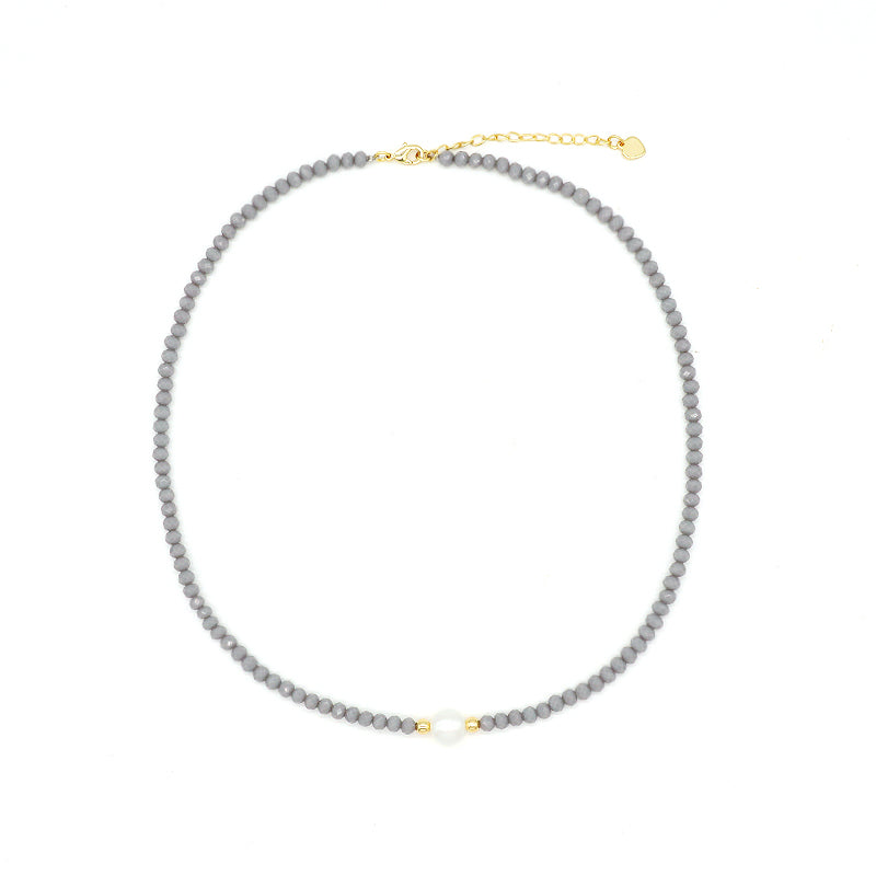 OEM Blue Grey Red Pink Wholesale Handmade Customized Gold Plated Natural Fresh Water Pearl Glass Crystal Necklace For Women