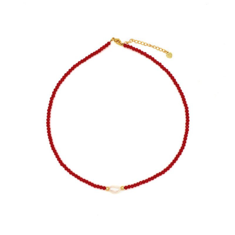 OEM Blue Grey Red Pink Wholesale Handmade Customized Gold Plated Natural Fresh Water Pearl Glass Crystal Necklace For Women