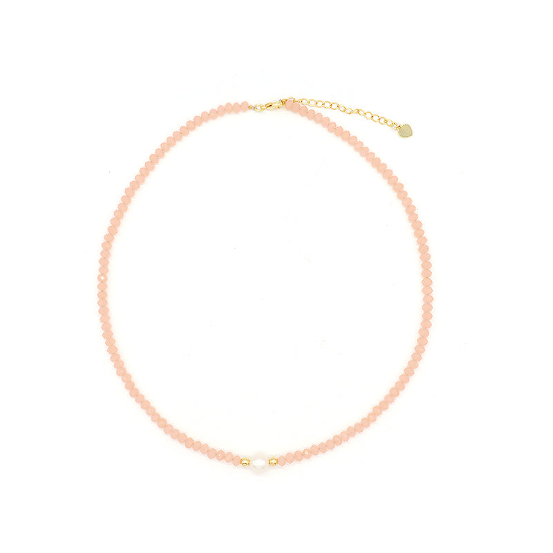 OEM Blue Grey Red Pink Wholesale Handmade Customized Gold Plated Natural Fresh Water Pearl Glass Crystal Necklace For Women