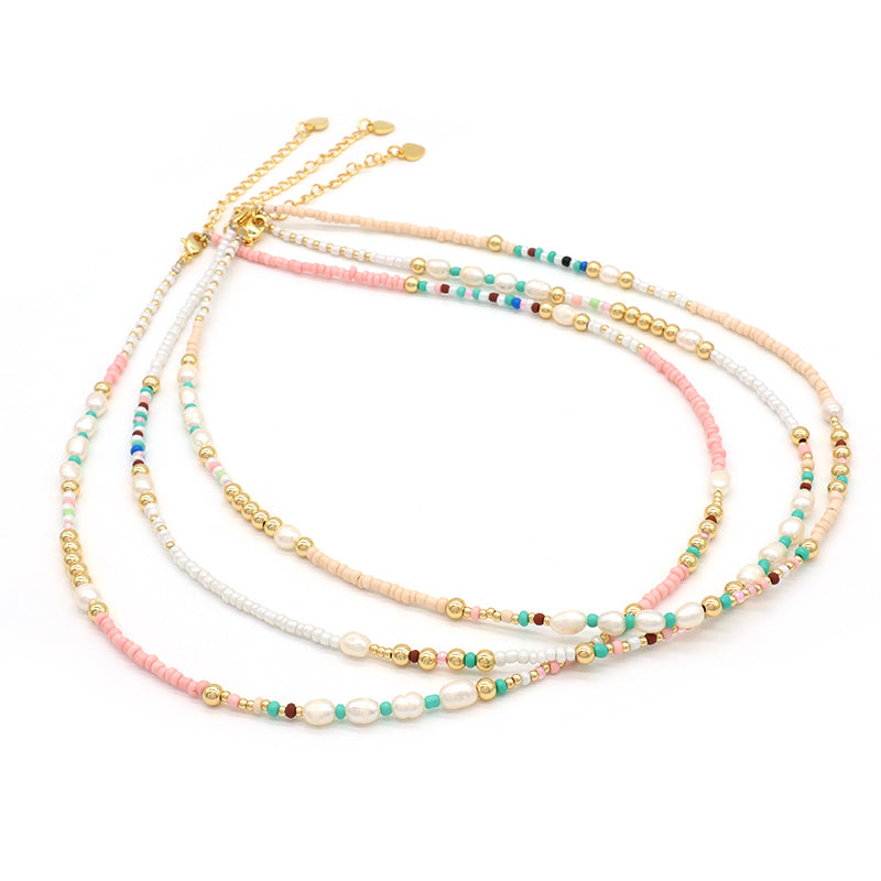 Handmade OEM Newest Custom Wholesale Fashion Pendant Jewelry Gift Seed Beads Necklace Gold Plated Fresh Water Pearl Necklace