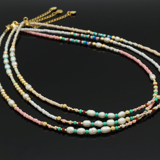 Handmade OEM Newest Custom Wholesale Fashion Pendant Jewelry Gift Seed Beads Necklace Gold Plated Fresh Water Pearl Necklace