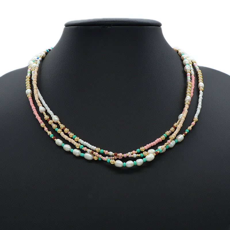 Handmade OEM Newest Custom Wholesale Fashion Pendant Jewelry Gift Seed Beads Necklace Gold Plated Fresh Water Pearl Necklace