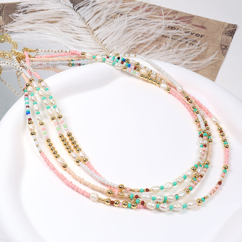Handmade OEM Newest Custom Wholesale Fashion Pendant Jewelry Gift Seed Beads Necklace Gold Plated Fresh Water Pearl Necklace