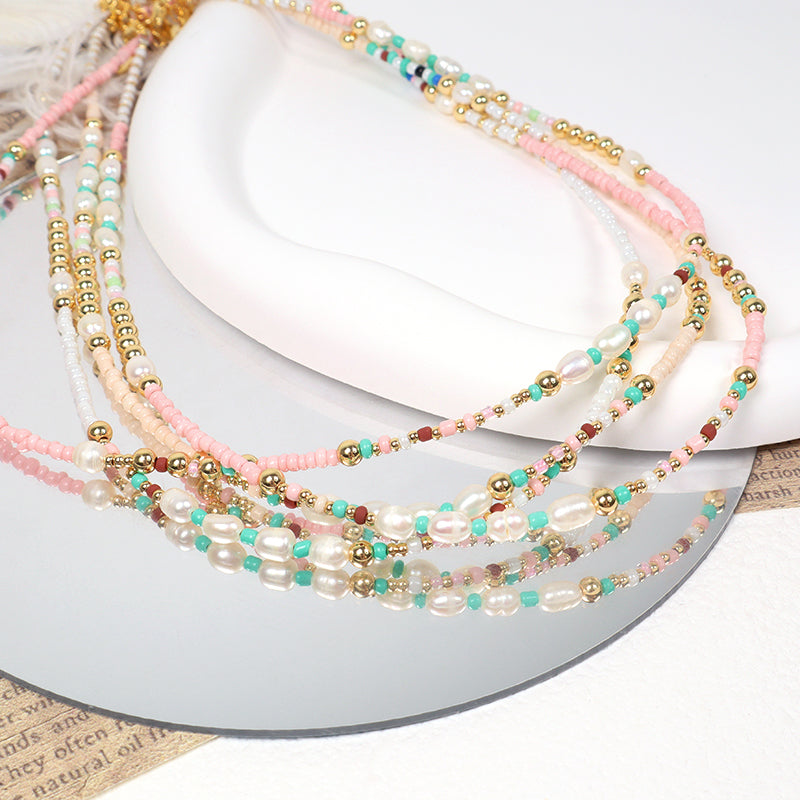 Handmade OEM Newest Custom Wholesale Fashion Pendant Jewelry Gift Seed Beads Necklace Gold Plated Fresh Water Pearl Necklace