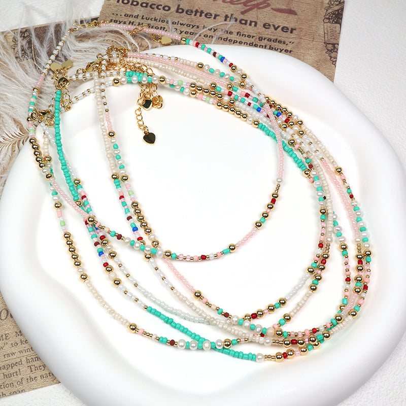 Newest Custom Wholesale Fashion Handmade OEM Pendant Jewelry Gift Seed Beads Necklace Gold Plated Fresh Water Pearl Necklace