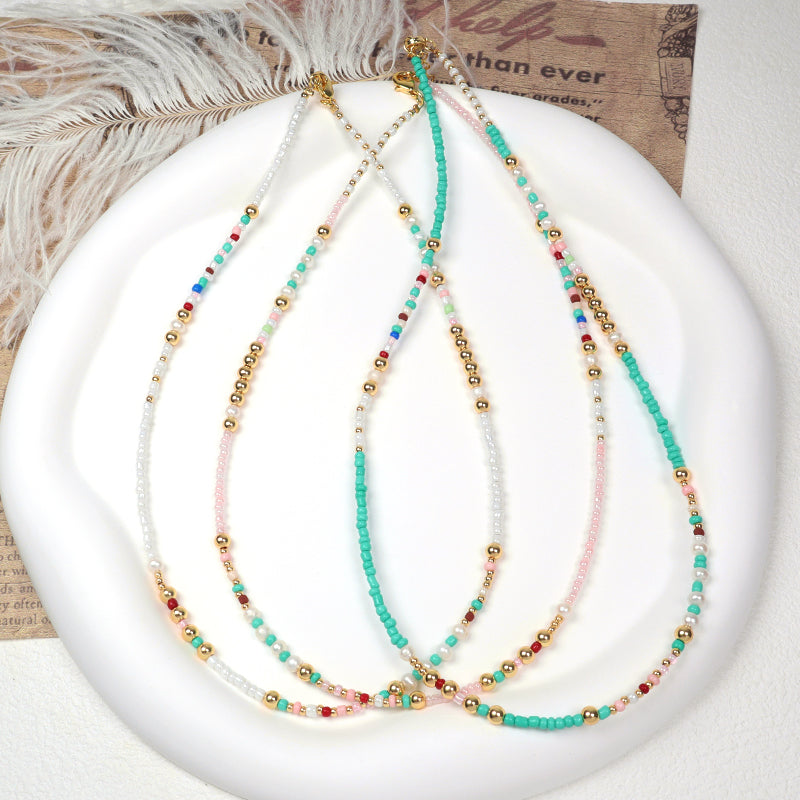 Newest Custom Wholesale Fashion Handmade OEM Pendant Jewelry Gift Seed Beads Necklace Gold Plated Fresh Water Pearl Necklace