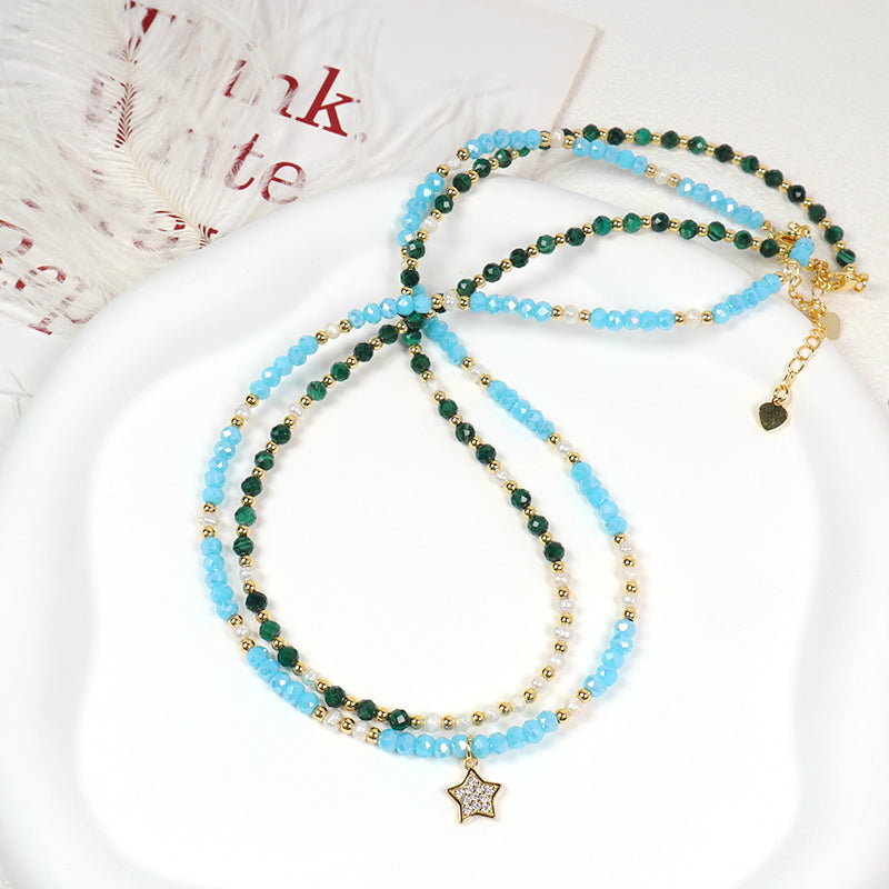 Wholesale Customized Handmade OEM China Factory Women Gold Plated Glass Crystal Beads Fresh Water Pearl Natural Stone Necklace