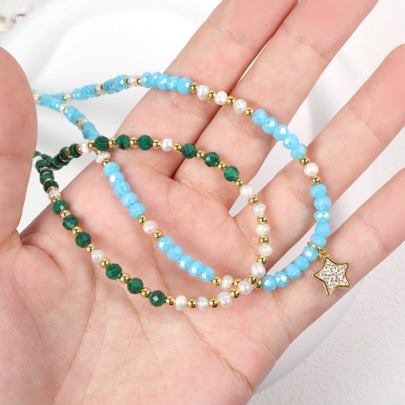 Wholesale Customized Handmade OEM China Factory Women Gold Plated Glass Crystal Beads Fresh Water Pearl Natural Stone Necklace