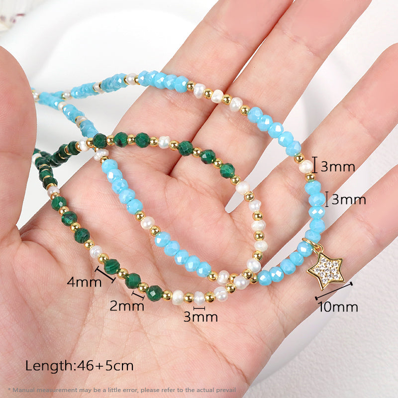 Wholesale Customized Handmade OEM China Factory Women Gold Plated Glass Crystal Beads Fresh Water Pearl Natural Stone Necklace