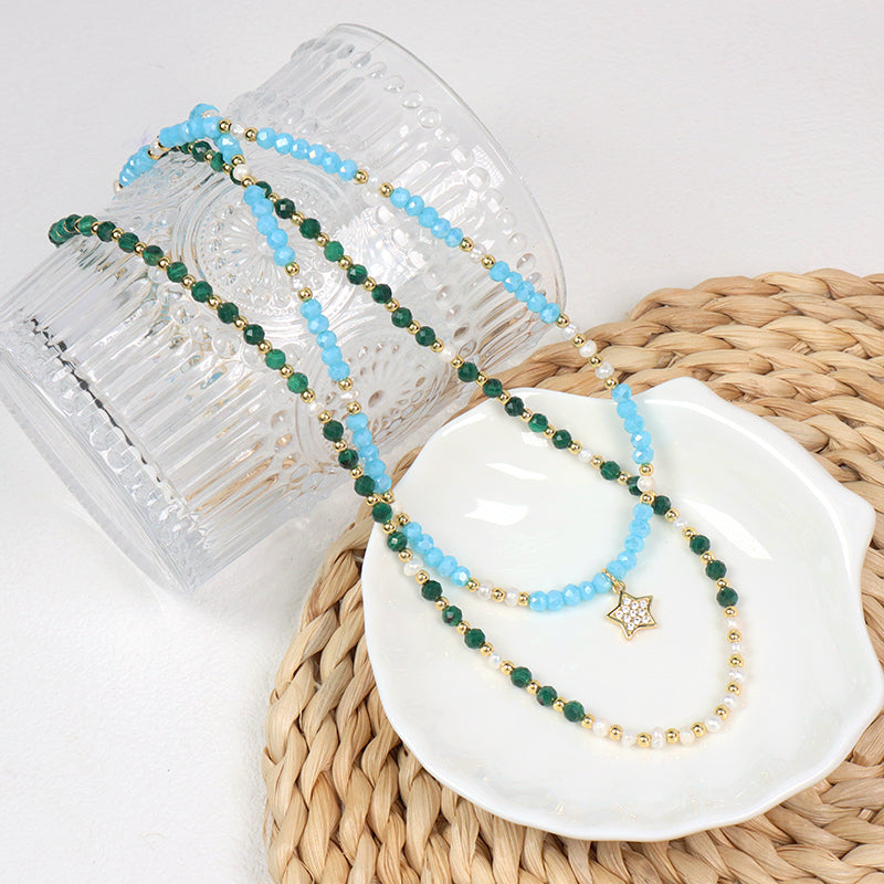 Wholesale Customized Handmade OEM China Factory Women Gold Plated Glass Crystal Beads Fresh Water Pearl Natural Stone Necklace