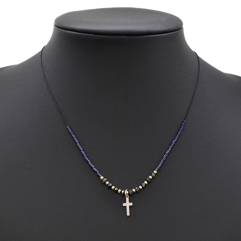 Customized OEM Wholesale China Factory Manufacture Handmade Gold Plated Natural Stone Beads Cross Pendant Necklace For Women