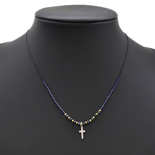 Customized OEM Wholesale China Factory Manufacture Handmade Gold Plated Natural Stone Beads Cross Pendant Necklace For Women