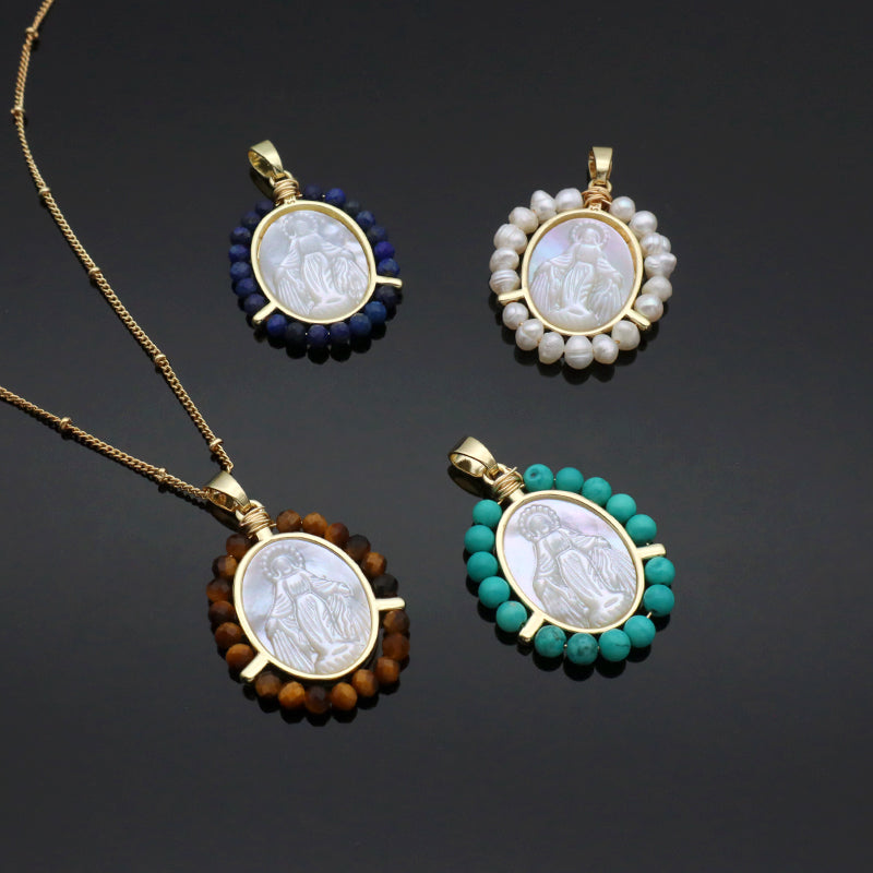 Manufacture Customized Wholesale Handmade OEM Factory Gold Plated Natural Stone Beads Shell Pendant Necklace For Women Gift
