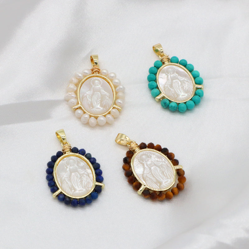 Manufacture Customized Wholesale Handmade OEM Factory Gold Plated Natural Stone Beads Shell Pendant Necklace For Women Gift