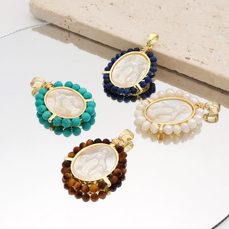 Manufacture Customized Wholesale Handmade OEM Factory Gold Plated Natural Stone Beads Shell Pendant Necklace For Women Gift