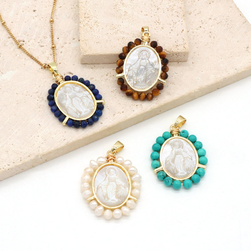 Manufacture Customized Wholesale Handmade OEM Factory Gold Plated Natural Stone Beads Shell Pendant Necklace For Women Gift