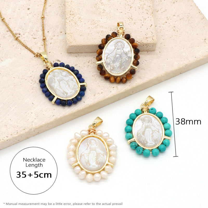 Manufacture Customized Wholesale Handmade OEM Factory Gold Plated Natural Stone Beads Shell Pendant Necklace For Women Gift