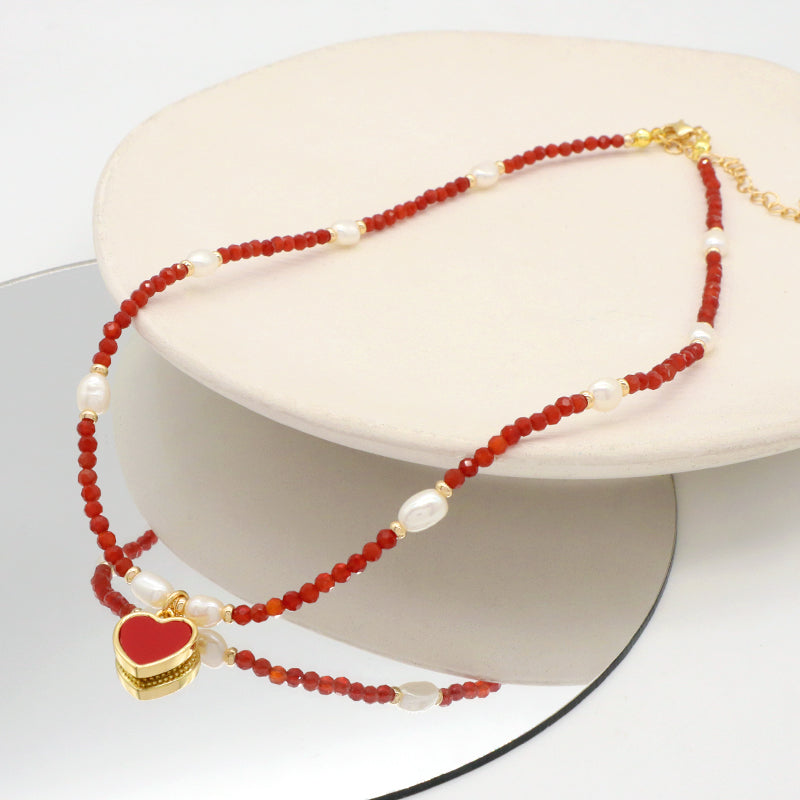 OEM Handmade Customized Wholesale Manufacture Factory Gold Plated Brass Pendant Natural Stone Beads Fresh Water Pearl Necklace