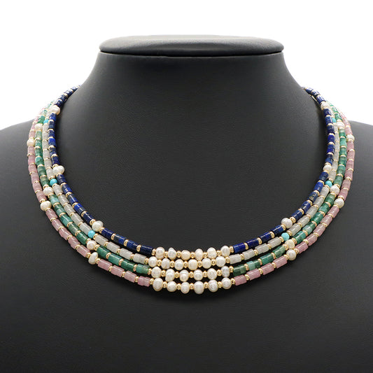 Custom Wholesale Adjustable Handmade Natural Stone Necklace Fresh Water Pearl Necklace