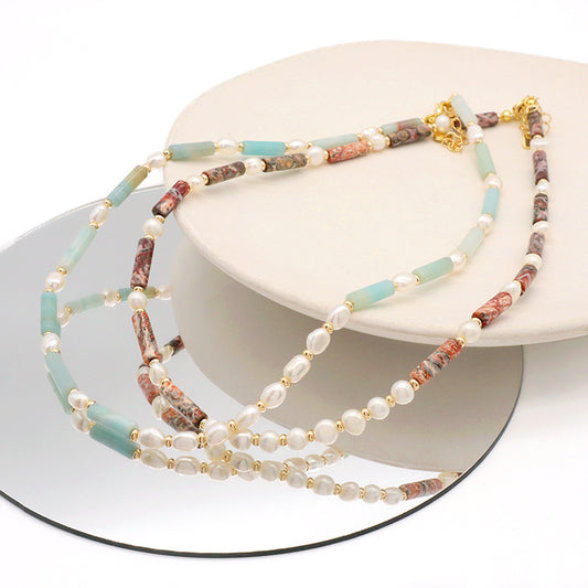 New Simple Design Wholesale Custom Trendy Fashion  Handmade Manufacture Natural Stone Beads Jewelry Fresh Water Pearl Necklace