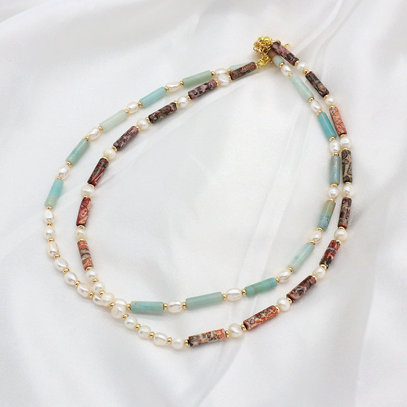 New Simple Design Wholesale Custom Trendy Fashion  Handmade Manufacture Natural Stone Beads Jewelry Fresh Water Pearl Necklace