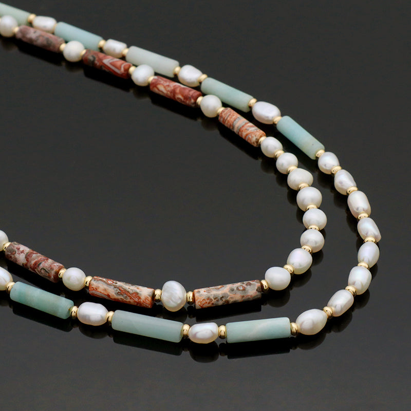 New Simple Design Wholesale Custom Trendy Fashion  Handmade Manufacture Natural Stone Beads Jewelry Fresh Water Pearl Necklace