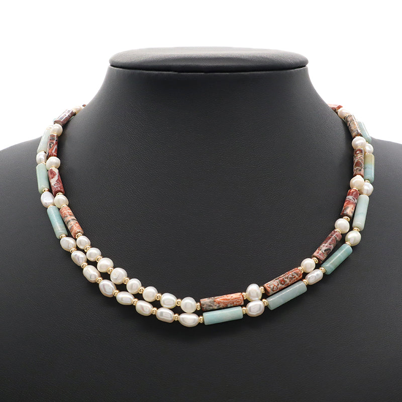 New Simple Design Wholesale Custom Trendy Fashion  Handmade Manufacture Natural Stone Beads Jewelry Fresh Water Pearl Necklace