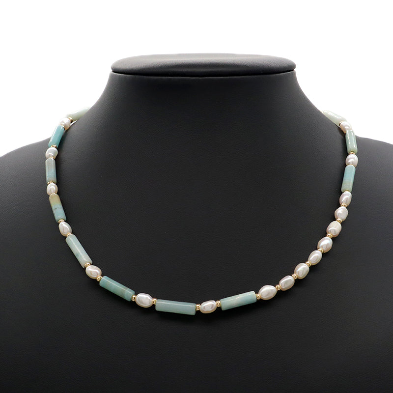 New Simple Design Wholesale Custom Trendy Fashion  Handmade Manufacture Natural Stone Beads Jewelry Fresh Water Pearl Necklace