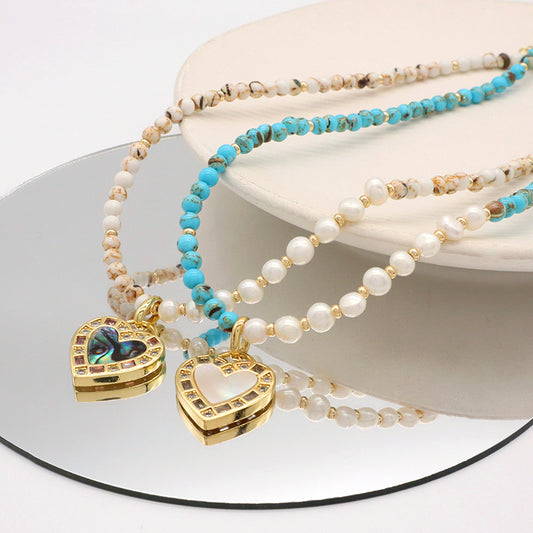 Handmade Trendy Customized Wholesale Manufacture Gold Plated Shell Pendant Natural Stone Beads Fresh Water Pearl Necklace