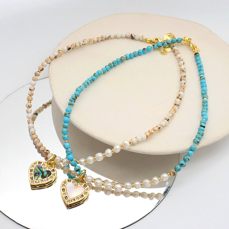 Handmade Trendy Customized Wholesale Manufacture Gold Plated Shell Pendant Natural Stone Beads Fresh Water Pearl Necklace