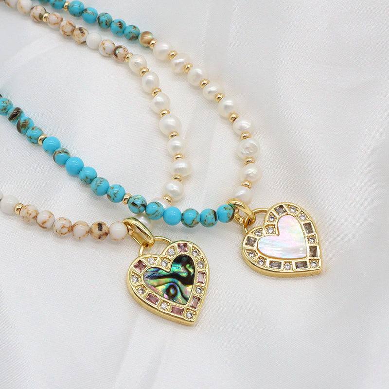 Handmade Trendy Customized Wholesale Manufacture Gold Plated Shell Pendant Natural Stone Beads Fresh Water Pearl Necklace