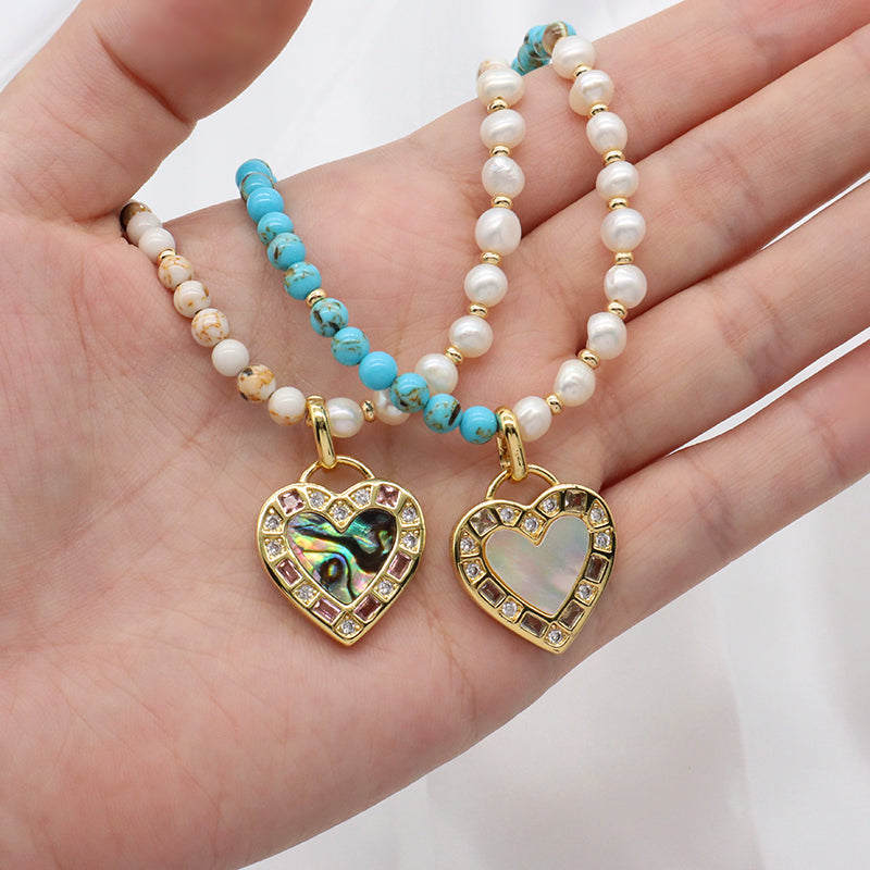 Handmade Trendy Customized Wholesale Manufacture Gold Plated Shell Pendant Natural Stone Beads Fresh Water Pearl Necklace