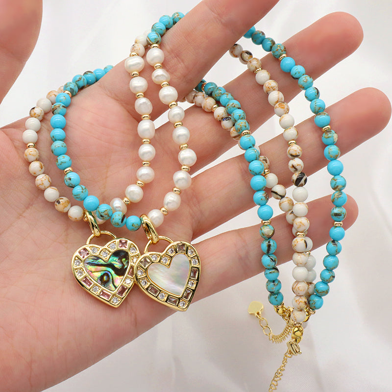 Handmade Trendy Customized Wholesale Manufacture Gold Plated Shell Pendant Natural Stone Beads Fresh Water Pearl Necklace