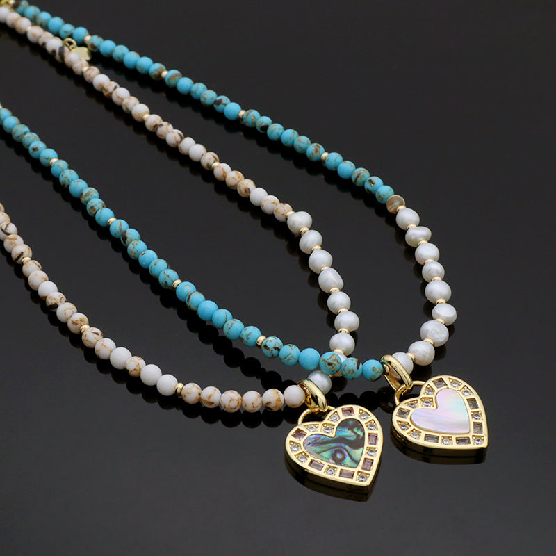 Handmade Trendy Customized Wholesale Manufacture Gold Plated Shell Pendant Natural Stone Beads Fresh Water Pearl Necklace