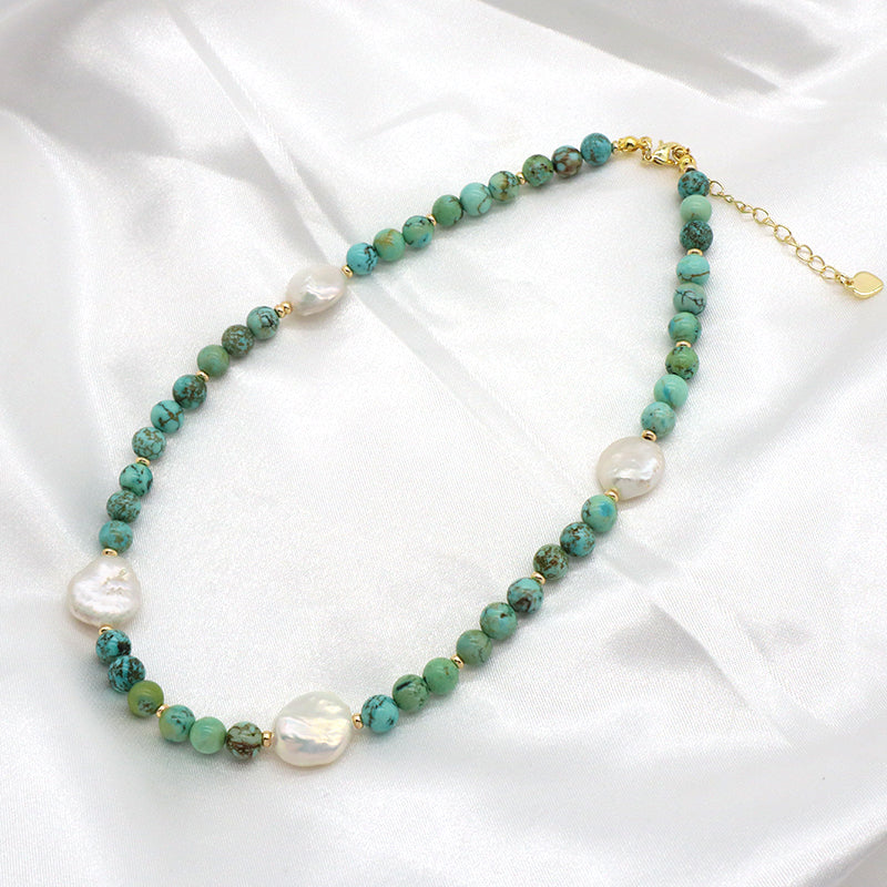 Custom Wholesale Handmade Trendy Manufacture Gold Plated Fresh Water Pearl Natural Stone Beads Necklace