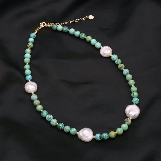 Custom Wholesale Handmade Trendy Manufacture Gold Plated Fresh Water Pearl Natural Stone Beads Necklace