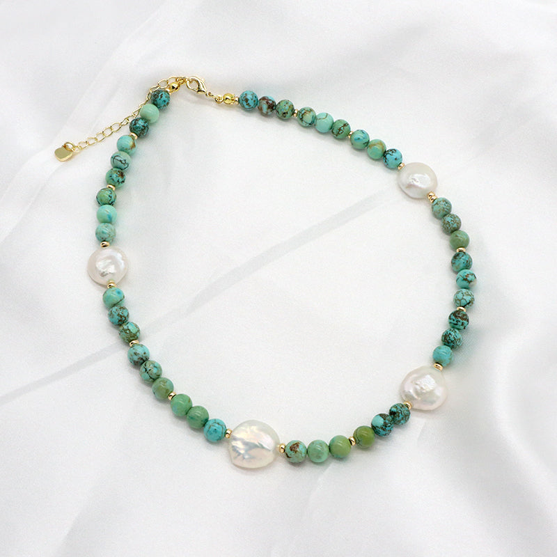 Custom Wholesale Handmade Trendy Manufacture Gold Plated Fresh Water Pearl Natural Stone Beads Necklace
