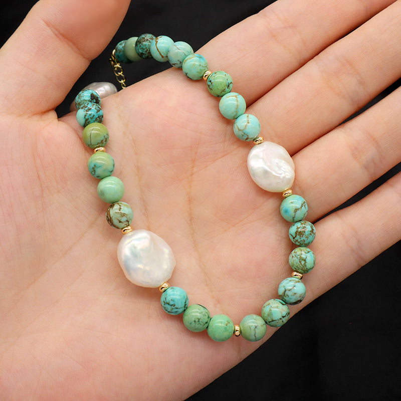 Custom Wholesale Handmade Trendy Manufacture Gold Plated Fresh Water Pearl Natural Stone Beads Necklace