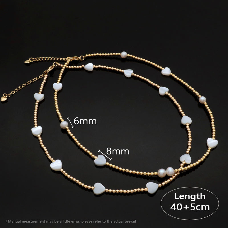 Gold plated Brass Beads Necklace With Shell Charms Fresh Water Pearl Necklace