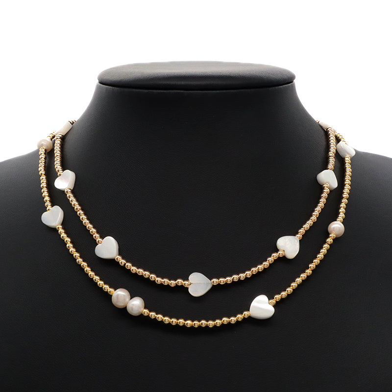 Gold plated Brass Beads Necklace With Shell Charms Fresh Water Pearl Necklace