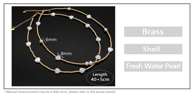 Gold plated Brass Beads Necklace With Shell Charms Fresh Water Pearl Necklace